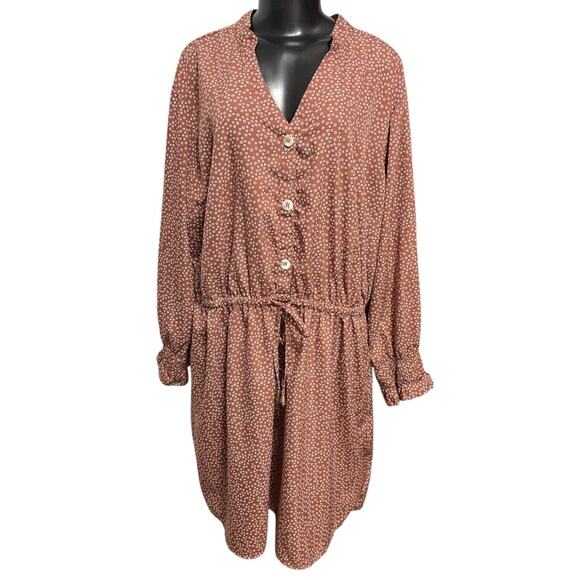 3X Indulge Floral Long Sleeve Tie Waist  Dress Brown Retro - Picture 1 of 12